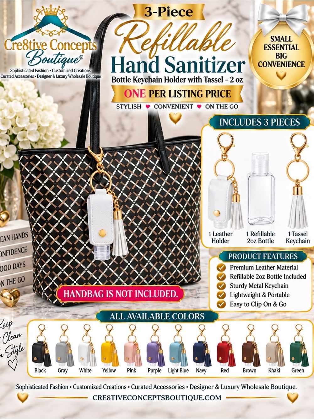 3-Piece Refillable Hand Sanitizer Bottle Keychain Holder with Tassel – 2 oz